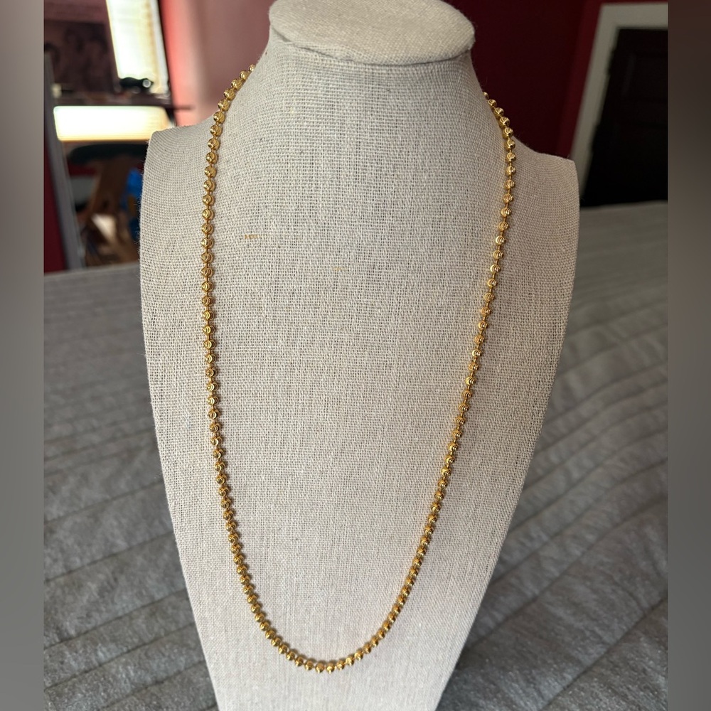 EUC 14k gold plated moon cut bead chain necklace